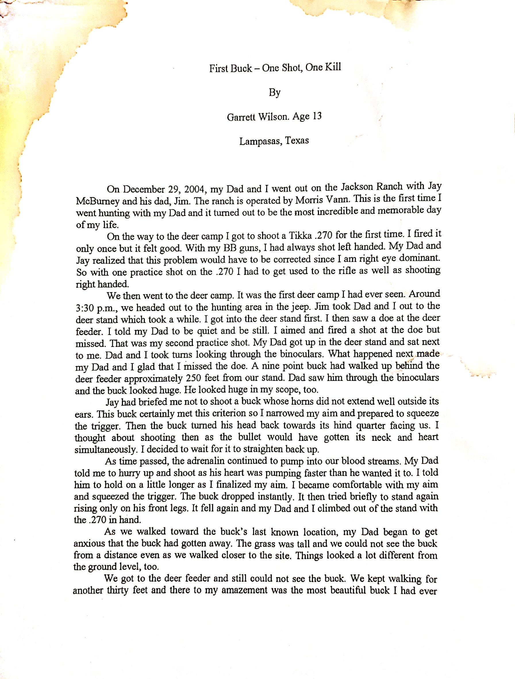 Garrett's first buck - age 13, Lampasas, Texas